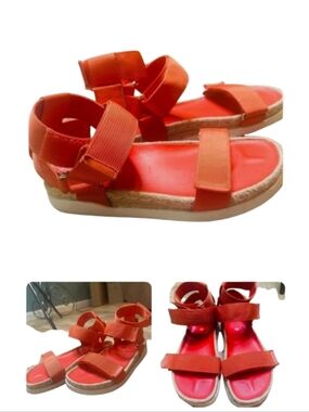 Silent D Women's Red Orange Strappy Platform Sandals.